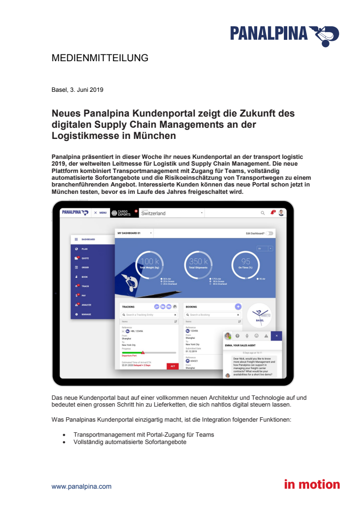 Neues Panalpina Kundenportal zeigt die Zukunft des digitalen Supply Chain Managements an der Logistikmesse in München