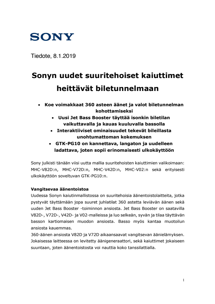 Sonyn uudet suuritehoiset kaiuttimet heittävät biletunnelmaan 
