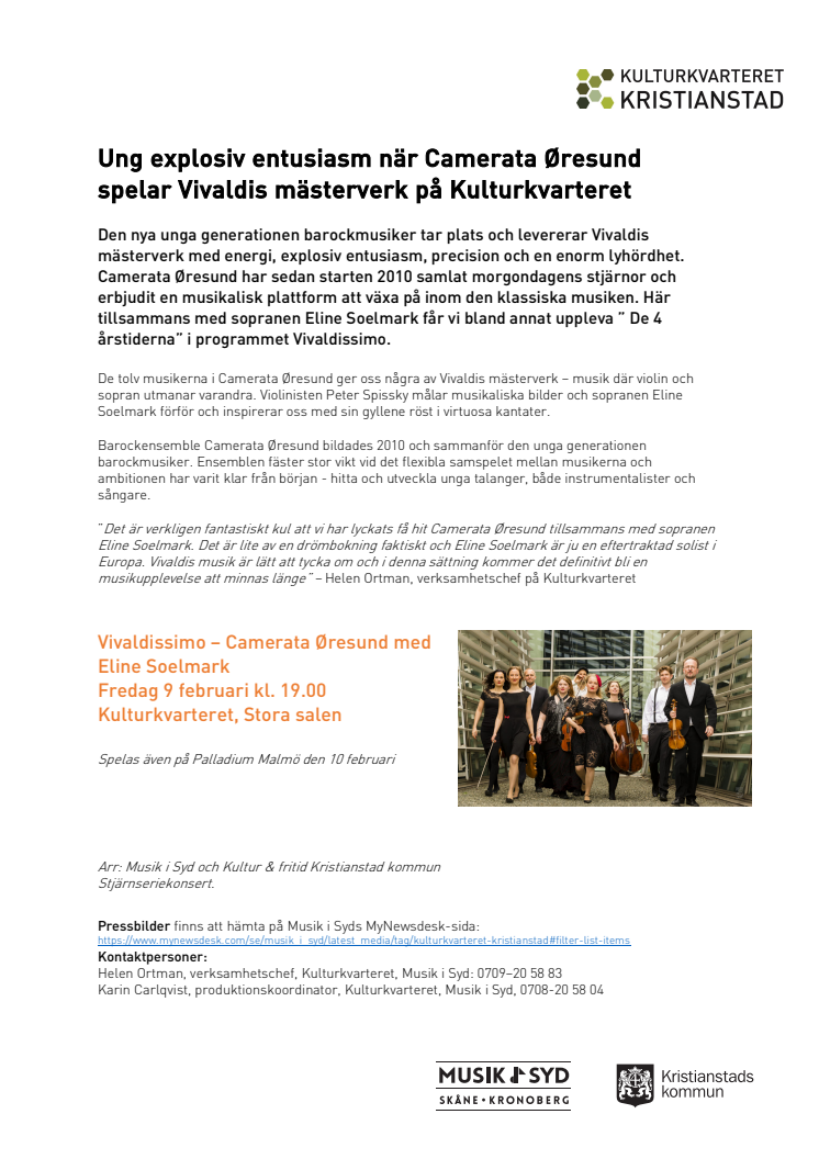 Ung explosiv entusiasm när Camerata Øresund spelar Vivaldis mästerverk på Kulturkvarteret