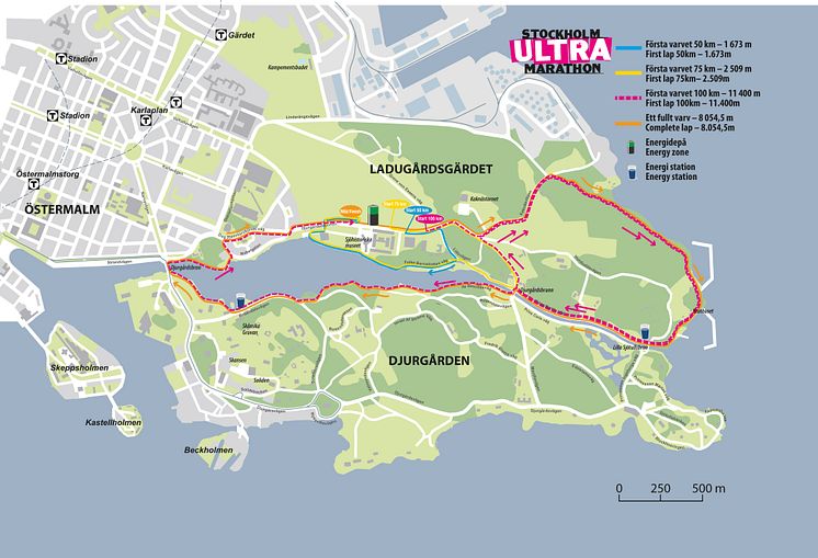 Stockholm Ultra Marathons bana för 50 km, 75 km och 100 km