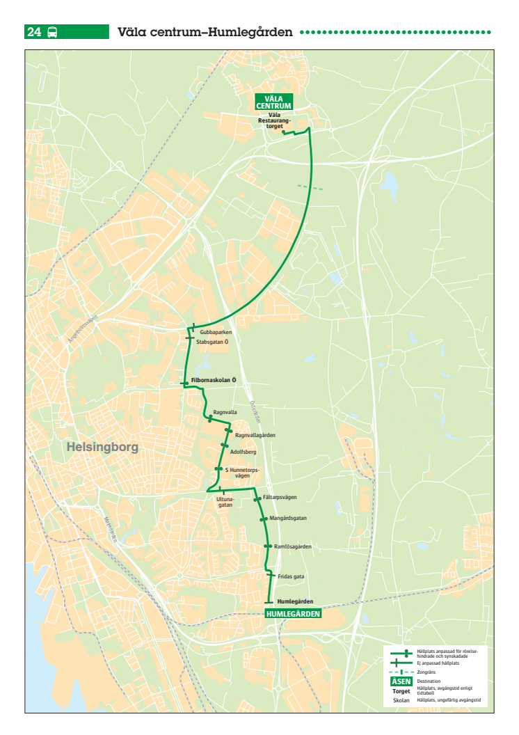 Ny stadsbusslinje i Helsingborg, linje 24, tidtabell och karta. Gäller fr 13 augusti 2017.