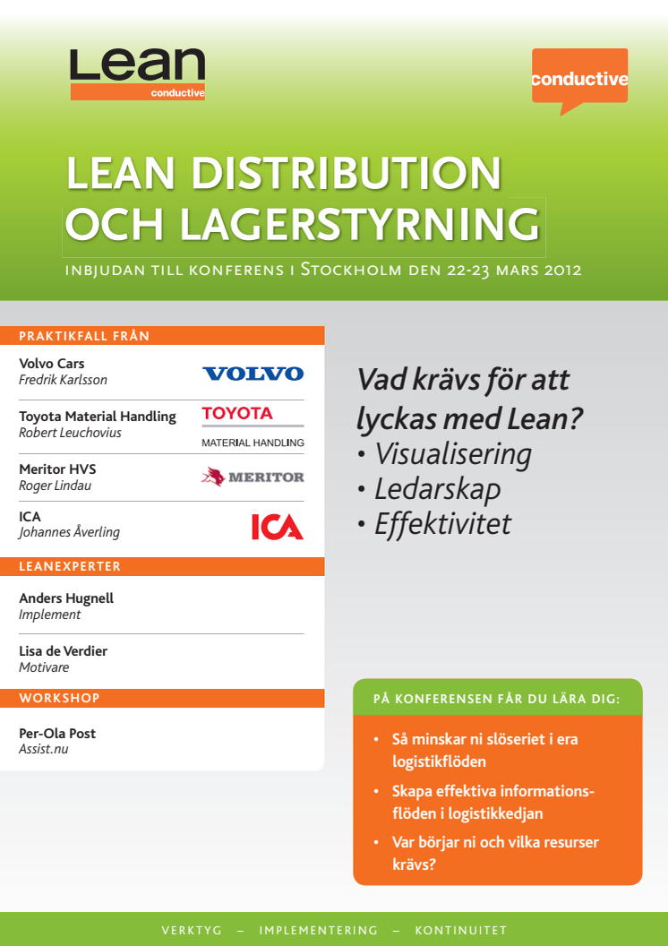 Lean distribution och lagerstyrning. Konferens i Stockholm 22-23 mars 2012