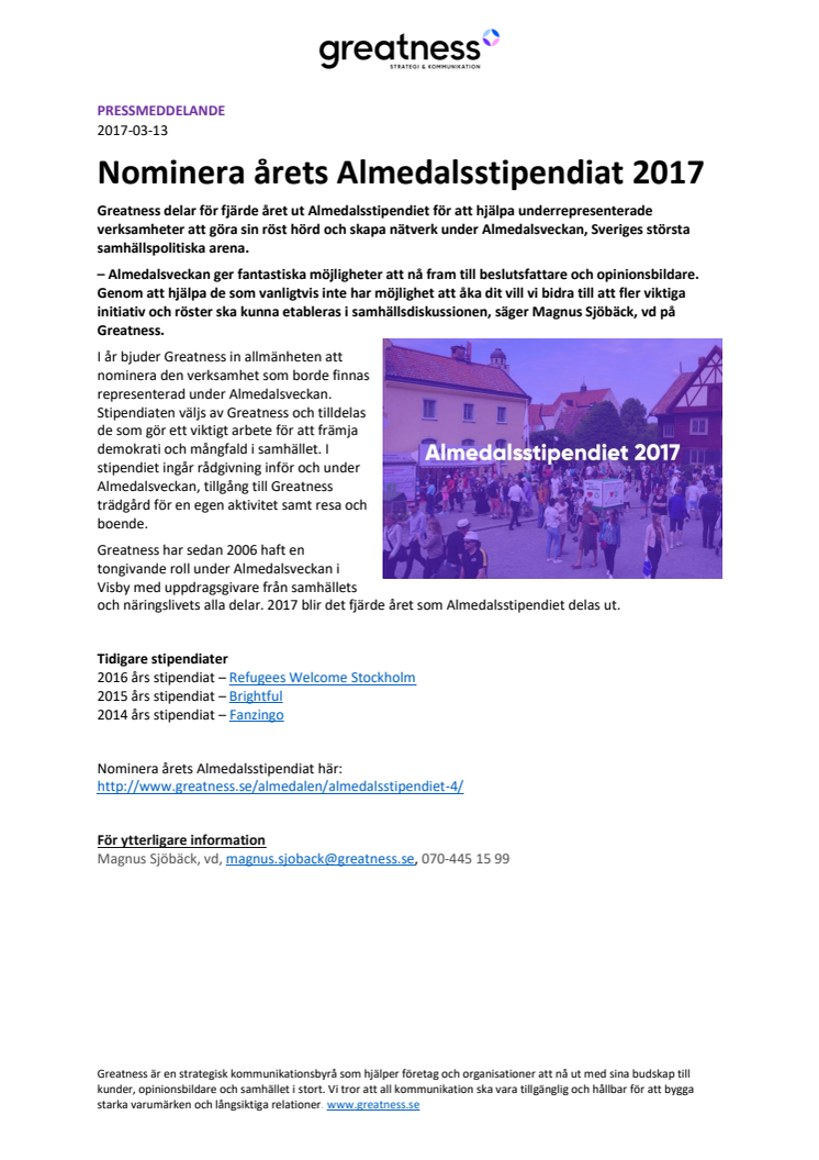 Nominera årets Almedalsstipendiat 2017