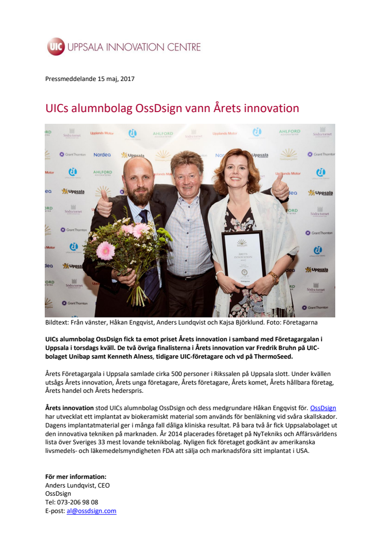 UICs alumnbolag OssDsign vann Årets innovation