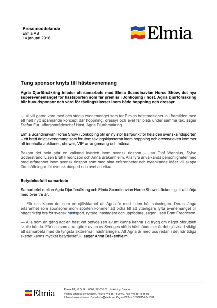 ​Tung sponsor knyts till hästevenemang