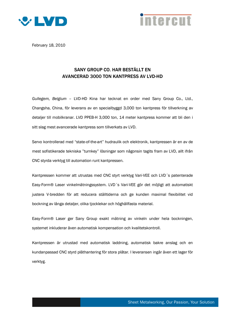 LVD fick order på 3000 ton kantpress i KINA