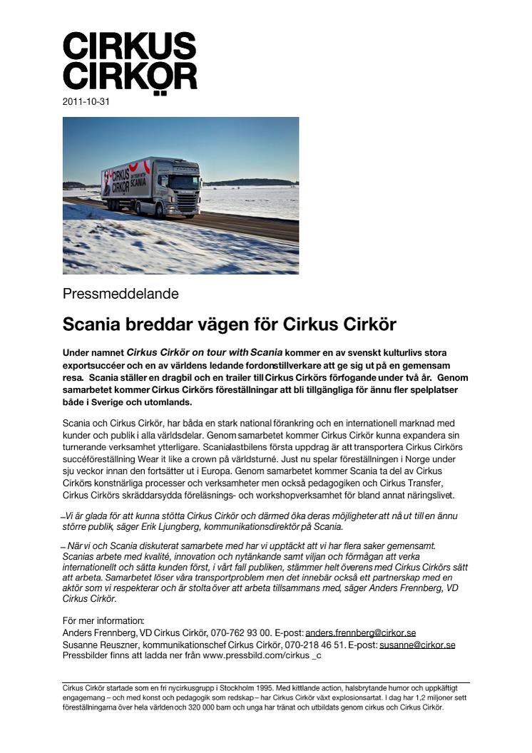 Scania breddar vägen för Cirkus Cirkör