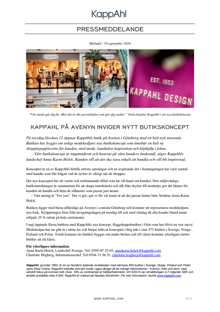 KappAhl på Avenyn inviger nytt butikskoncept