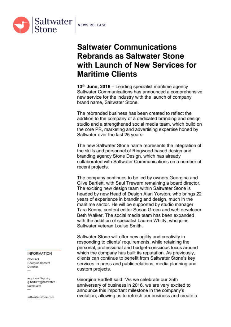 Saltwater Stone: Saltwater Communications Rebrands as Saltwater Stone with Launch of New Services for Maritime Clients