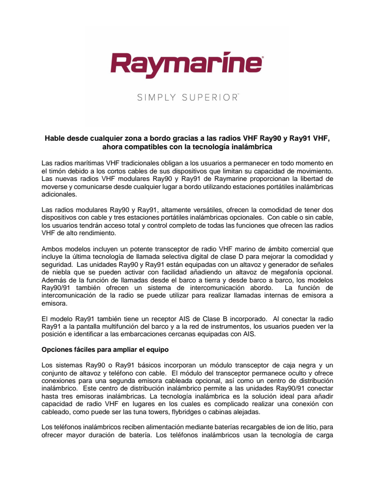 Raymarine: Hable desde cualquier zona a bordo gracias a las radios VHF Ray90 y Ray91 VHF, ahora compatibles con la tecnología inalámbrica
