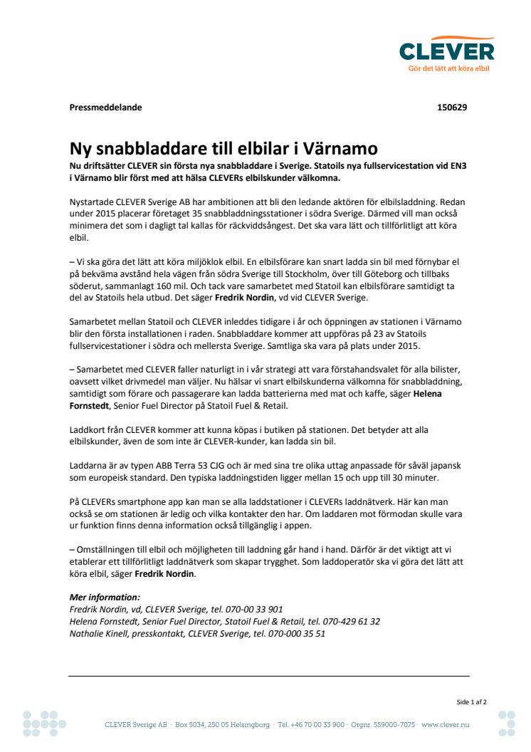 Ny snabbladdare till elbilar i Värnamo