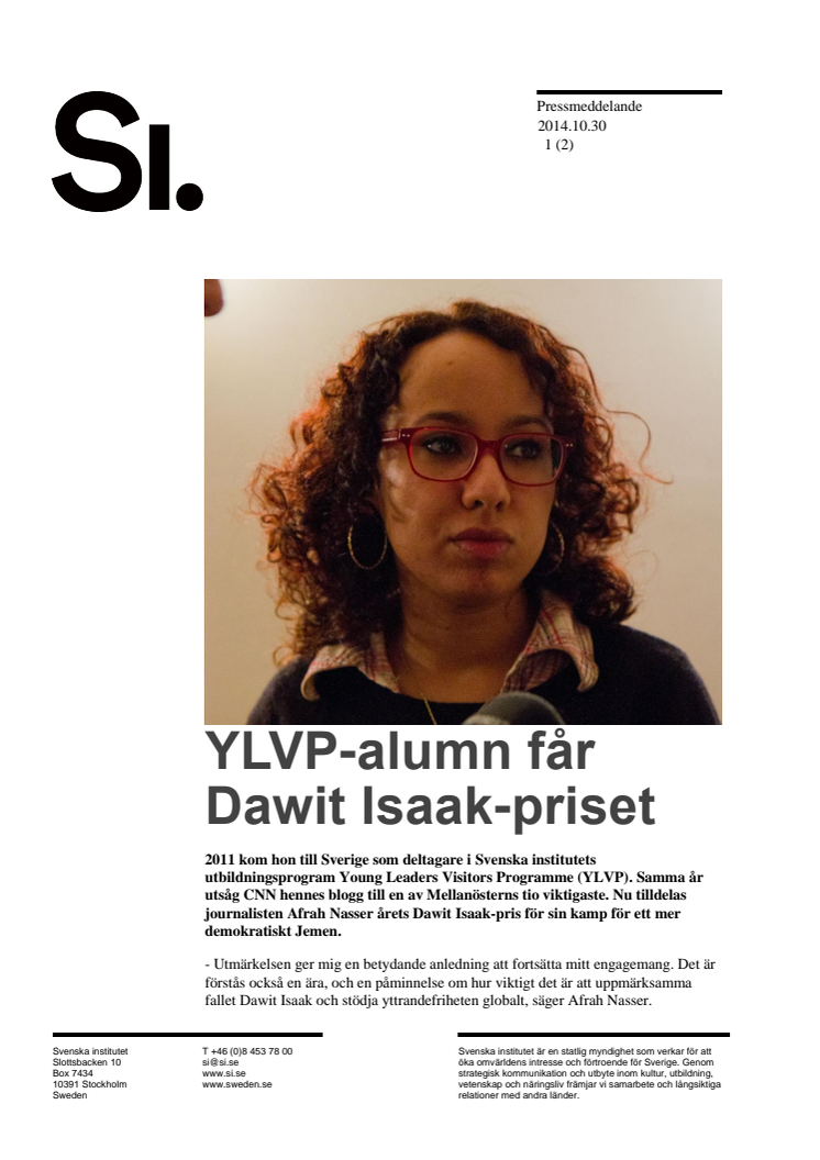YLVP-alumn får Dawit Isaak-priset