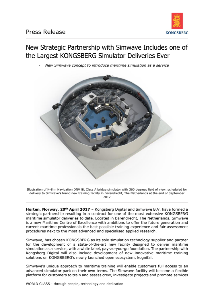 Kongsberg Digital: New Strategic Partnership with Simwave Includes one of the Largest KONGSBERG Simulator Deliveries Ever  