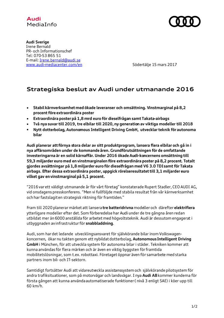 Strategiska beslut av Audi under utmanande 2016