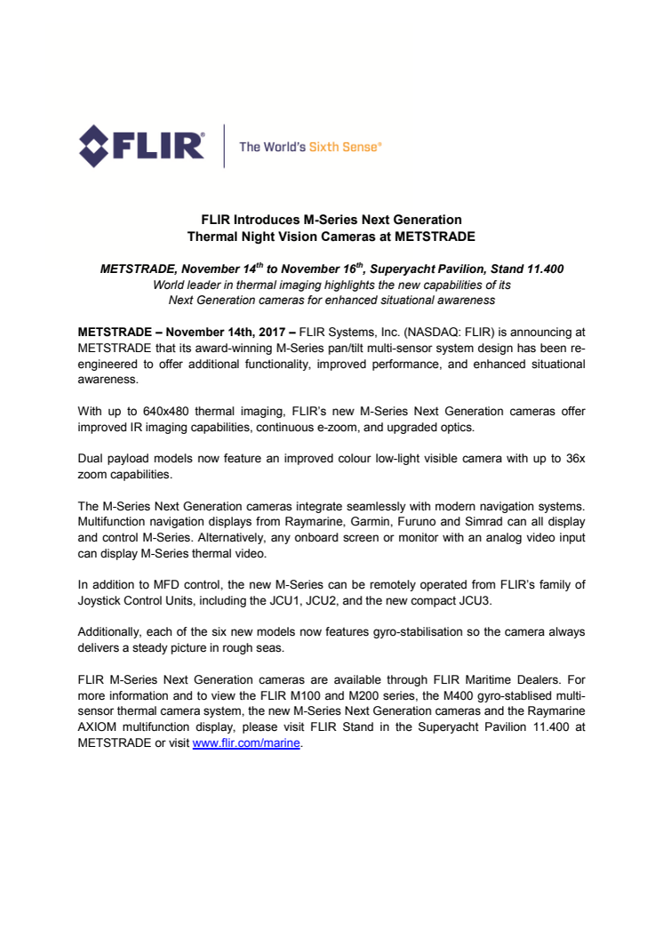 FLIR: METSTRADE Press Kit - Press Release #2