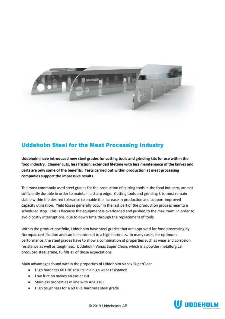 Uddeholm Steel for the Meat Processing Industry