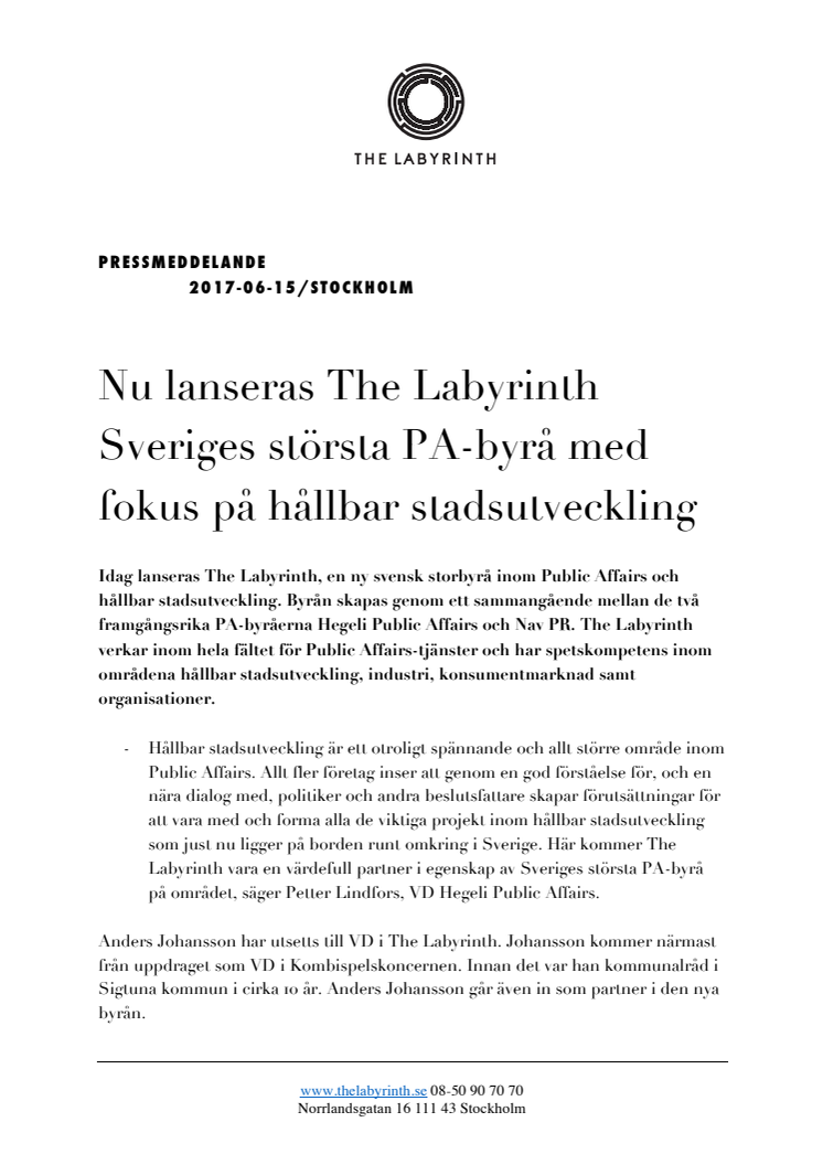 Nu lanseras The Labyrinth – Sveriges största PA-byrå med fokus på hållbar stadsutveckling