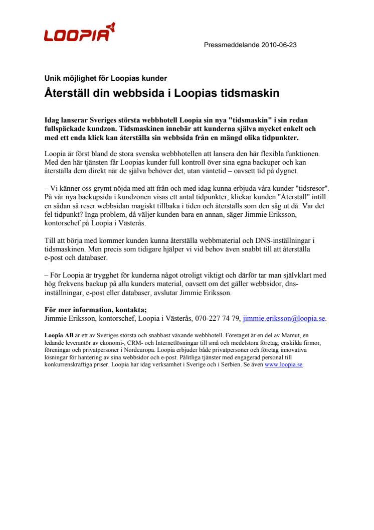 Återställ din webbsida i Loopias tidsmaskin