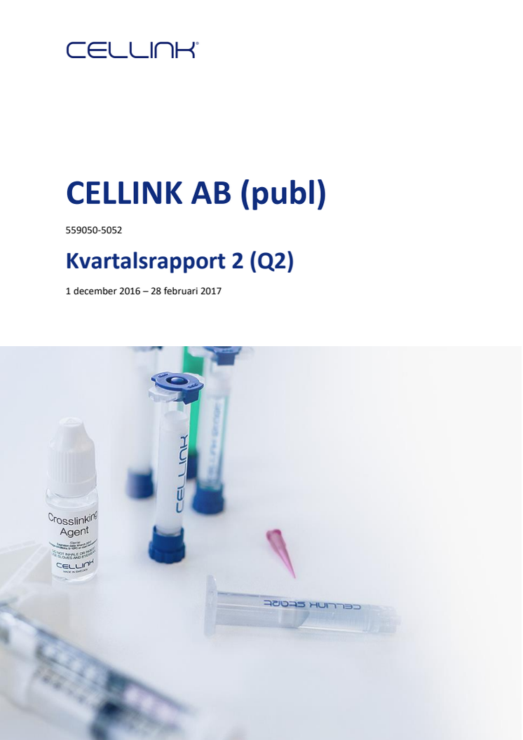 CELLINK offentliggör kvartalsrapport för andra kvartalet samt halvårsresultat