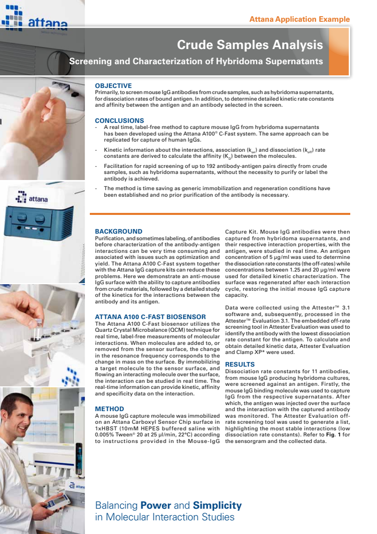 Attana Application Note: Crude samples analysis - Screening and characterization of hybridoma supernatants