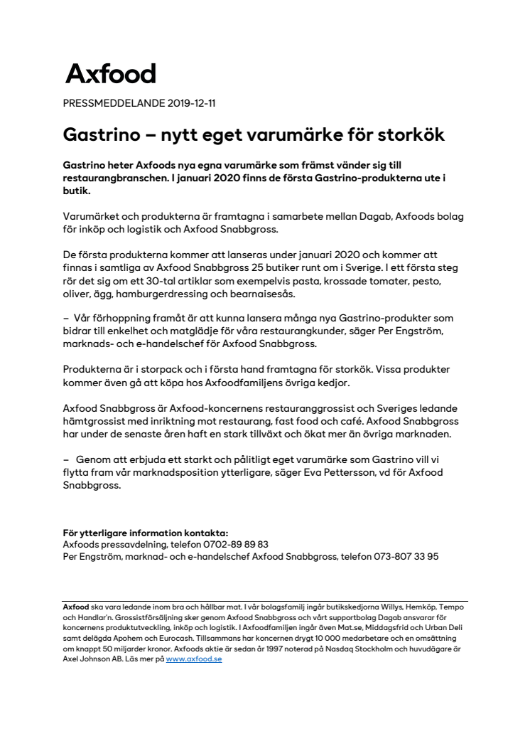 Gastrino – nytt eget varumärke för storkök