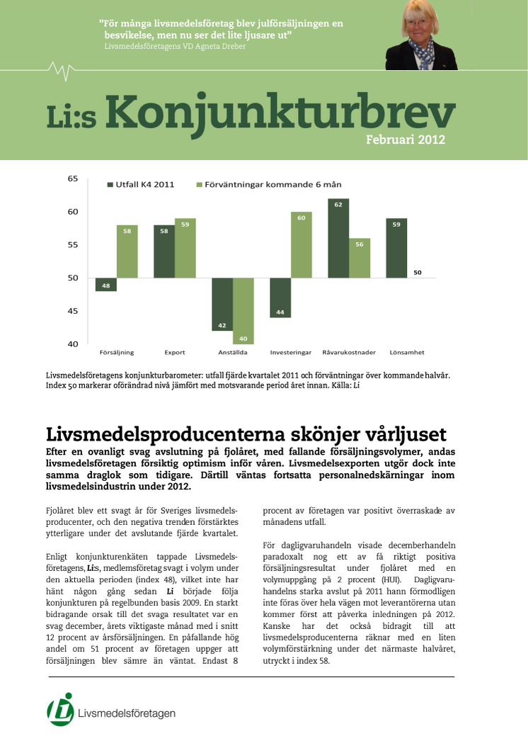 Ny konjunkturenkät: Livsmedelsproducenterna skönjer  vårljuset