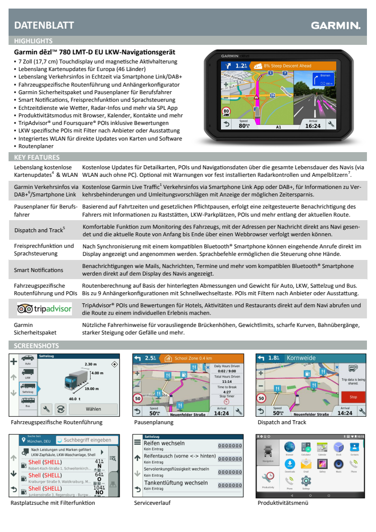 Datenblatt Garmin dēzl 780 LMT-D EU