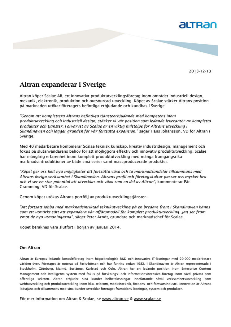 Altran expanderar i Sverige