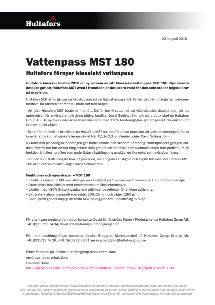 Hultafors förnyar klassiskt vattenpass- MST 180