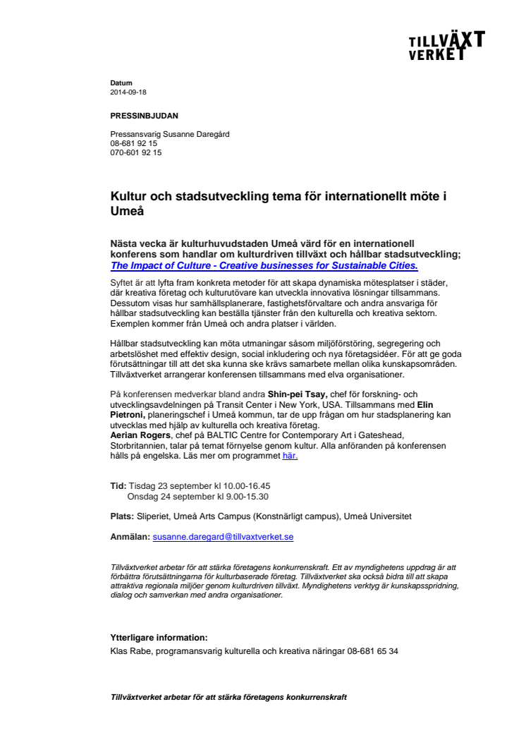 Kultur och stadsutveckling tema för internationellt möte i Umeå