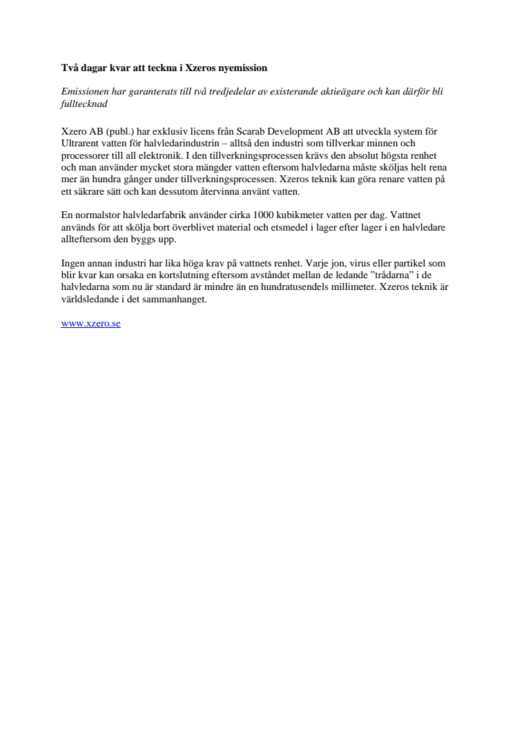 Två dagar kvar att teckna i Xzeros nyemission 