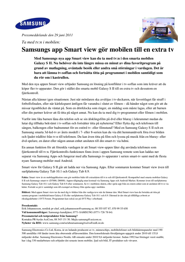 Samsungs app Smart view gör mobilen till en extra tv