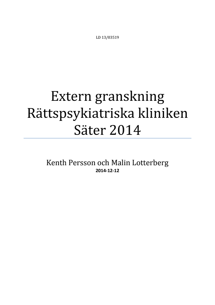 Rapport extern granskning RPK Säter 2014