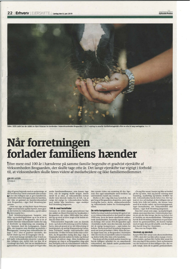 Jyllandsposten fra 8.6.2019: Om ejerskifte i mindre virksomheder