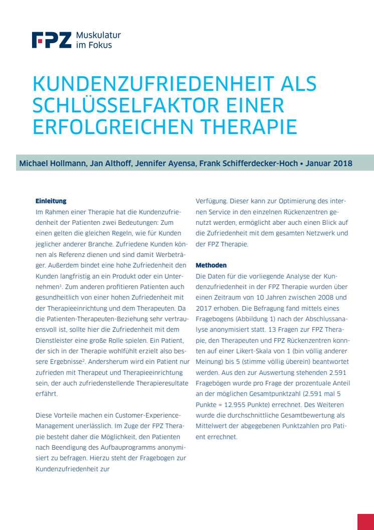 Handout zur FPZ Studie "Kundenzufriedenheit als Schlüsselfaktor einer erfolgreichen Therapie"