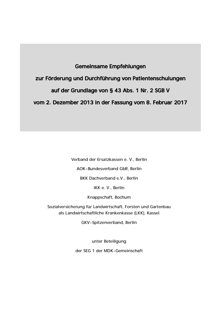 Empfehlungen zur Förderung und Duchführung von Patientenschulungen