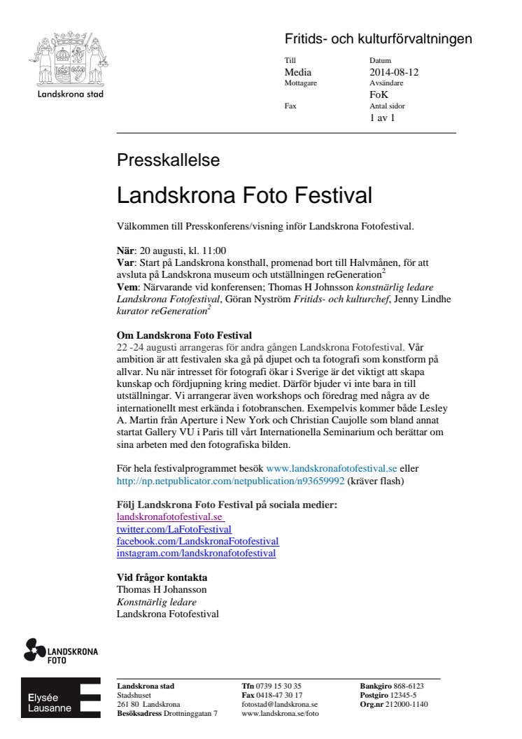 Presskallelse - Landskrona Foto Festival