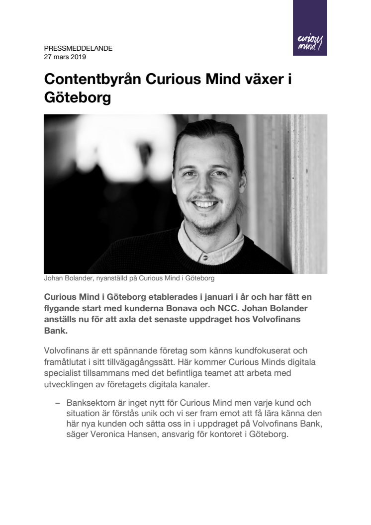 Contentbyrån Curious Mind växer i Göteborg
