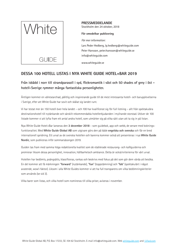 Dessa 100 hotell listas i nya White Guide Hotel+Bar 2019