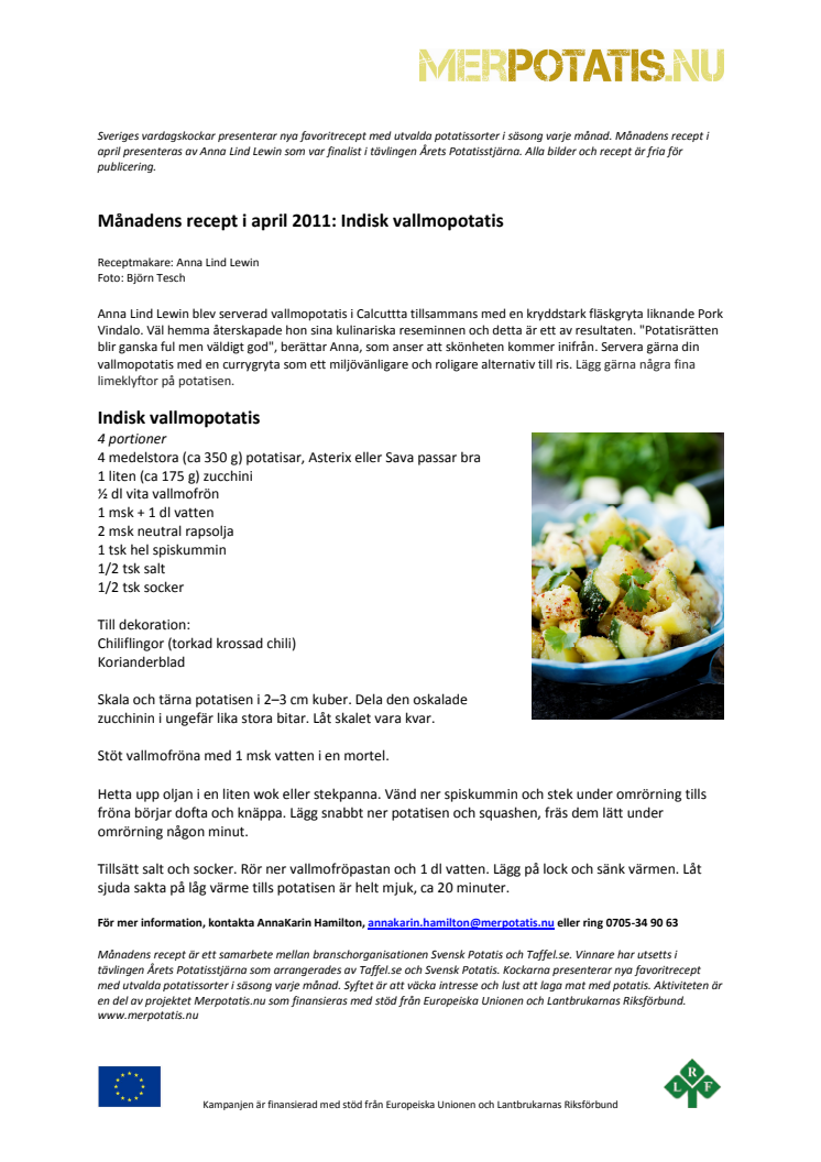 Månadens recept i april - Indisk vallmopotatis