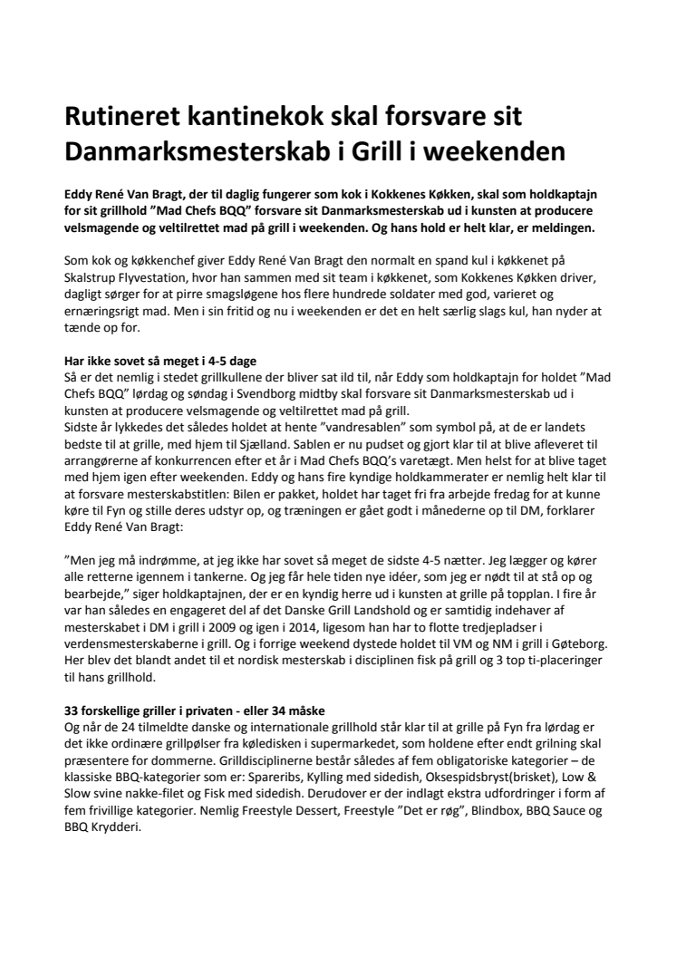 Rutineret kantinekok skal forsvare sit Danmarksmesterskab i Grill i weekenden