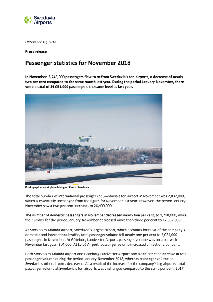 Passenger statistics for November 2018