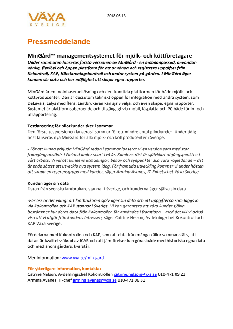 MinGård™ managementsystemet för mjölk- och köttföretagare 