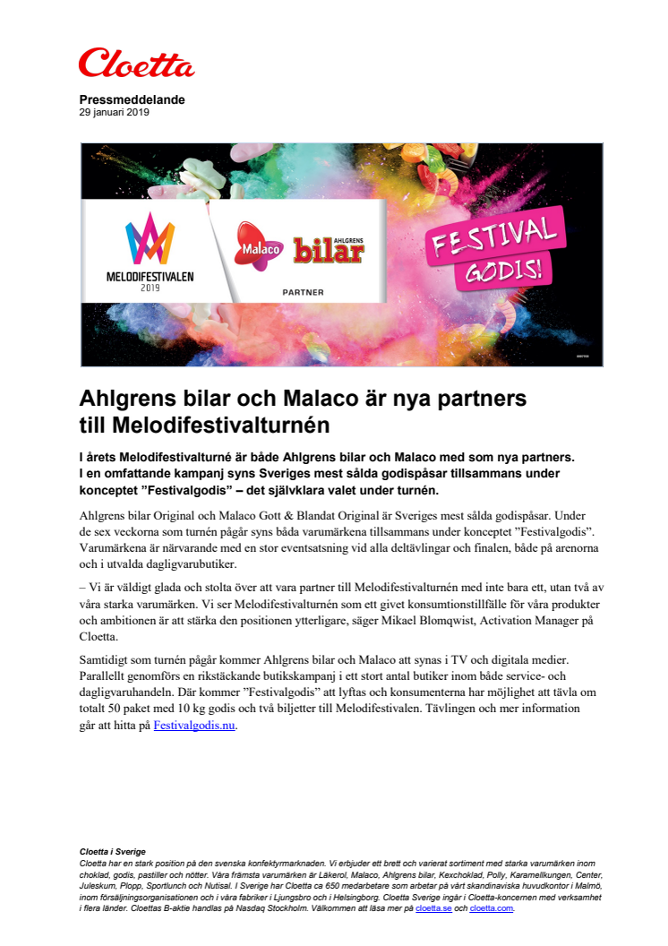 Ahlgrens bilar och Malaco är nya partners till Melodifestivalturnén