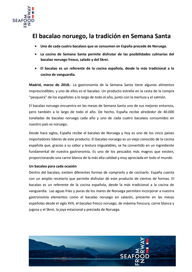 El bacalao noruego, la tradición en Semana Santa 