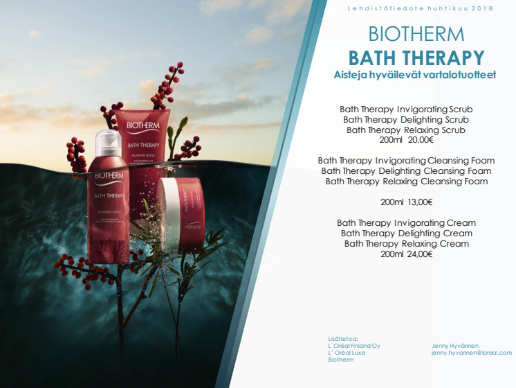 Lehdistötiedote Biotherm Bath Therapy huhtikuu