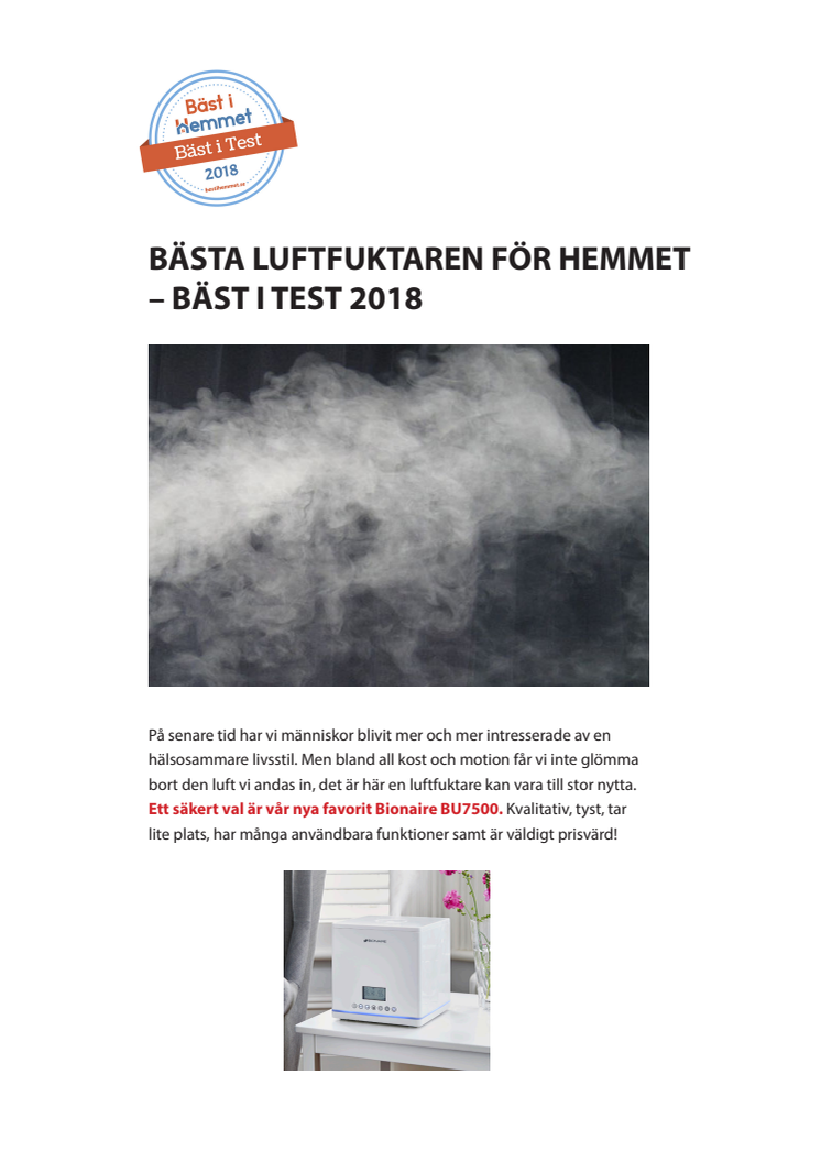 Luftfuktare från Bionaire - Bäst i Test 