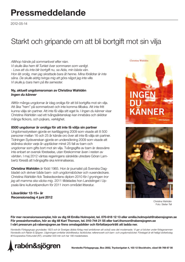 Starkt och gripande om att bli bortgift mot sin vilja - brännande aktuell bok av Christina Wahldén