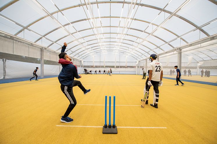 Young cricketers play at the new all-weather dome at Bradford Park Avenue. Pic - Allan McKenzie SW Pix ECB