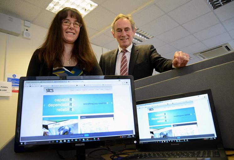 Northumbria University degree apprentice Jennifer Gane pictured with John Wiseman, director of STCS Ltd, which employs three degree apprentices 